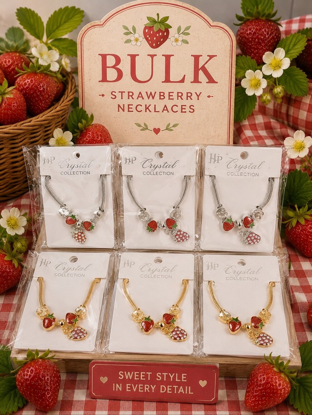 BULK Strawberry Pendant Necklace - Red & Gold/Silver